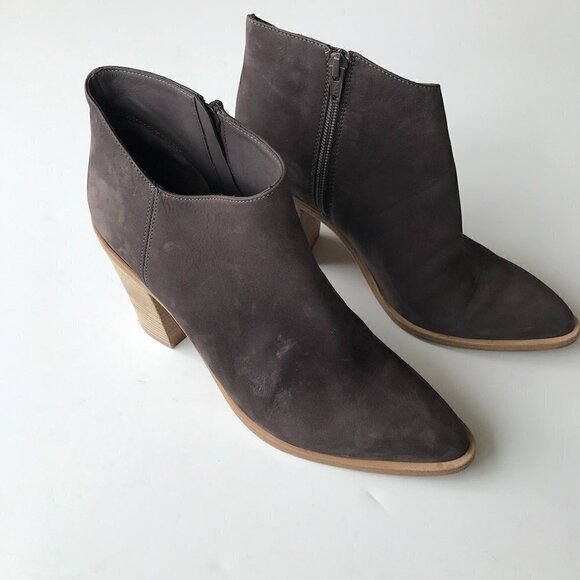 VINCE bootie Gray/Mushroom Brown suede leather tan stacked heel US 8M - Picture 5 of 16